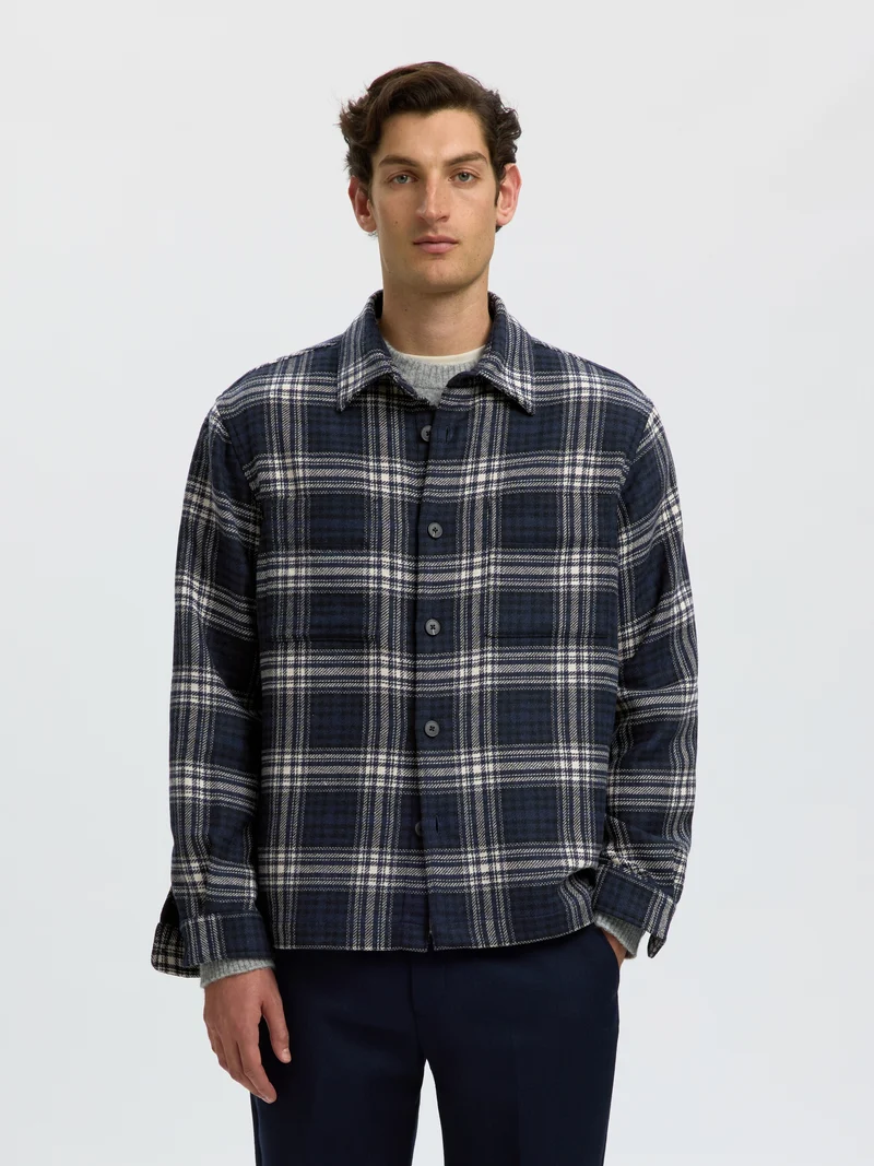 SLMOLE PABLO WOOL BLEND OVERSHIRT N, Sky Captain/Egret / Black
