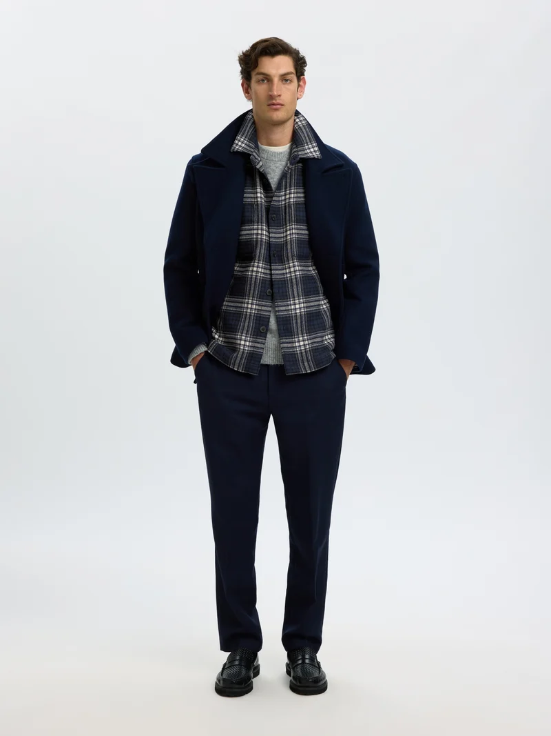 SLMOLE PABLO WOOL BLEND OVERSHIRT N, Sky Captain/Egret / Black