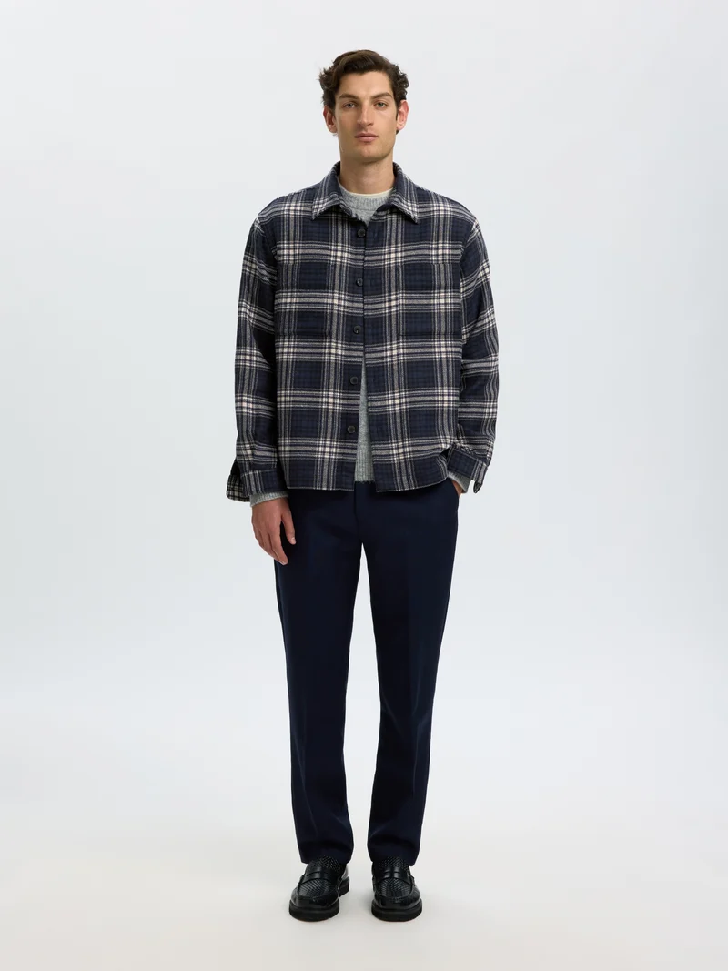 SLMOLE PABLO WOOL BLEND OVERSHIRT N, Sky Captain/Egret / Black