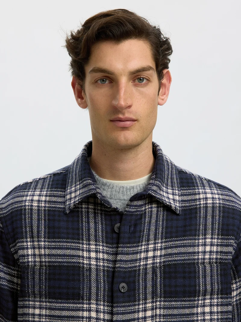 SLMOLE PABLO WOOL BLEND OVERSHIRT N, Sky Captain/Egret / Black