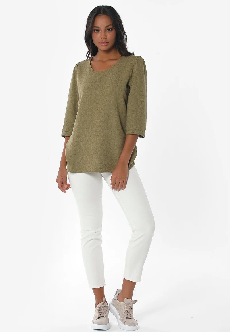 3/4-Arm Bluse aus LENZING™ ECOVERO™ und Leinen