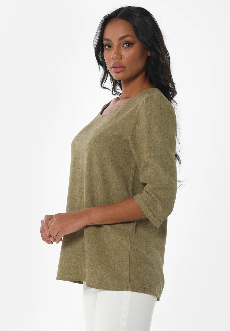 3/4-Arm Bluse aus LENZING™ ECOVERO™ und Leinen