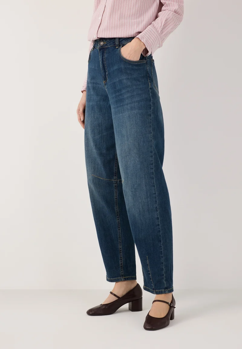 Blue Denim Barrel Leg Jeans, middle blue denim