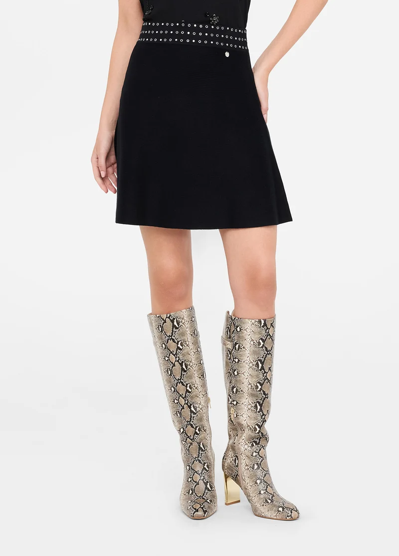 Knit Miniskirt with Rhinestones