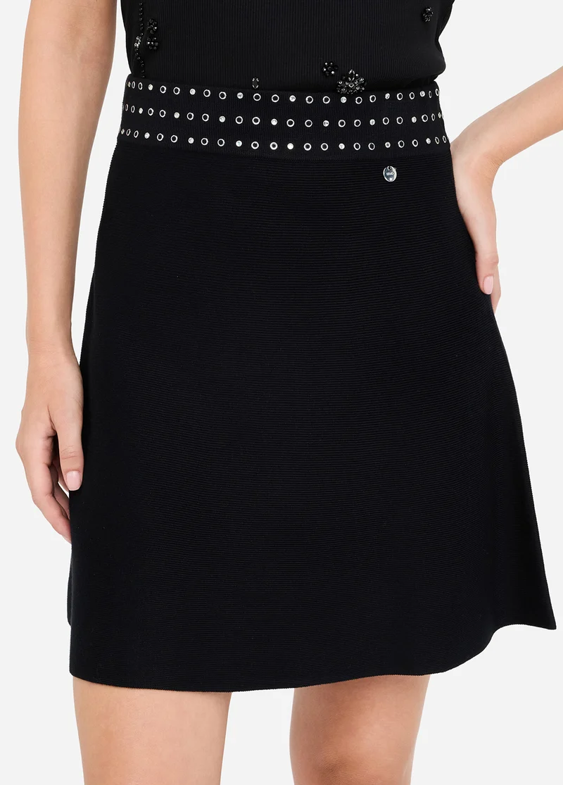 Knit Miniskirt with Rhinestones