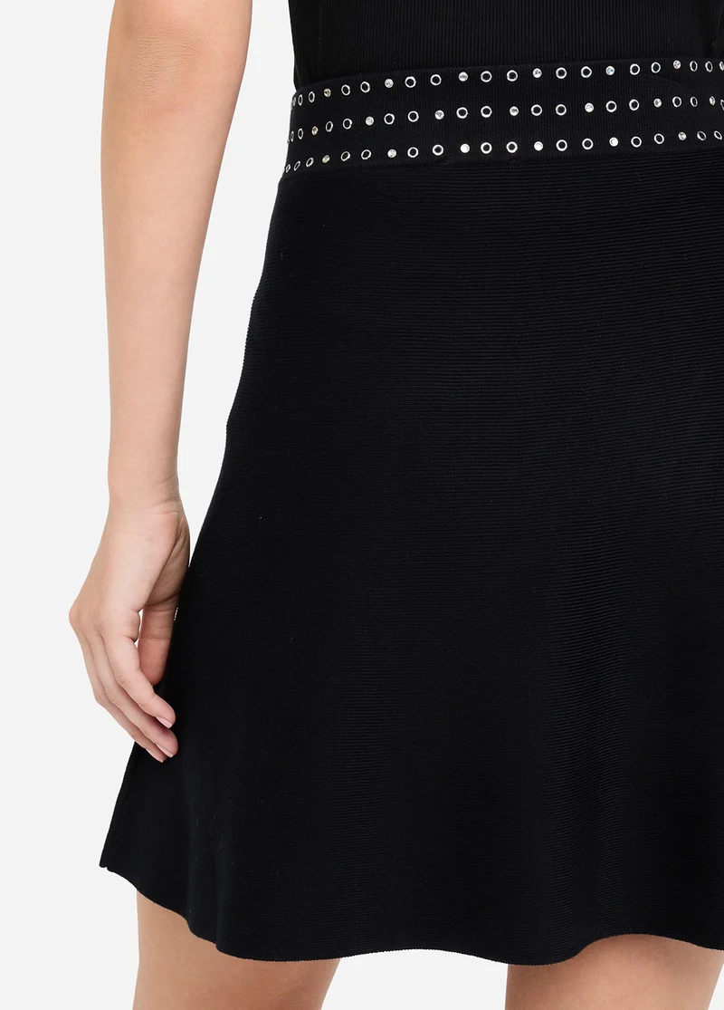 Knit Miniskirt with Rhinestones