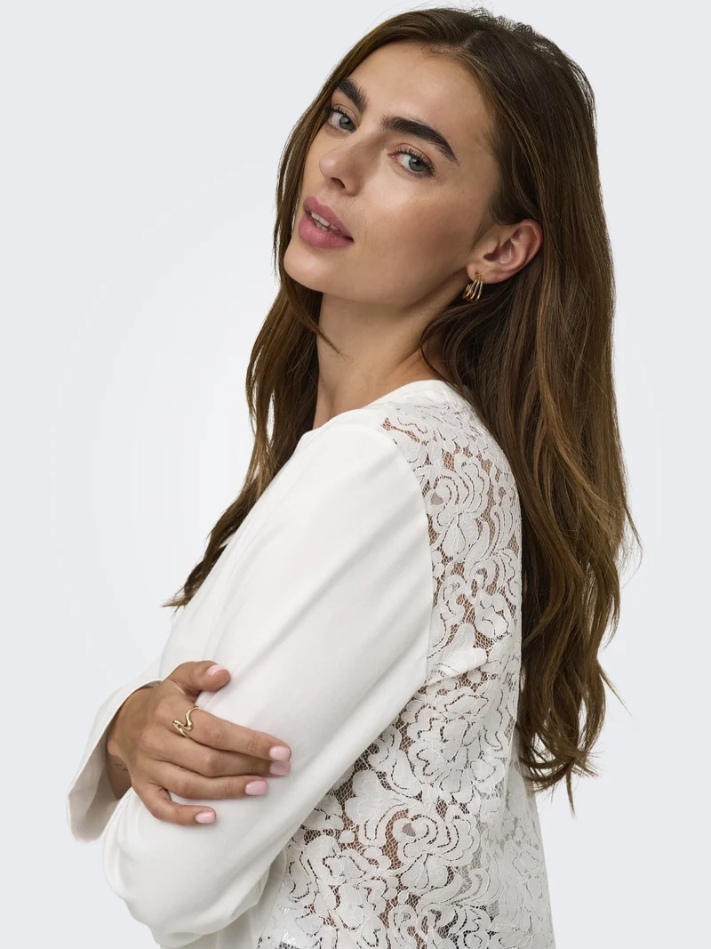 ONLLANIA L/S LACE TOP CS JRS, Cloud Dancer