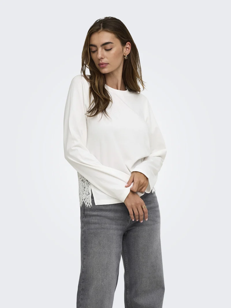 ONLLANIA L/S LACE TOP CS JRS, Cloud Dancer