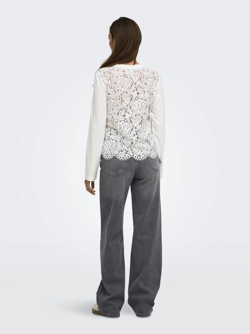ONLLANIA L/S LACE TOP CS JRS, Cloud Dancer