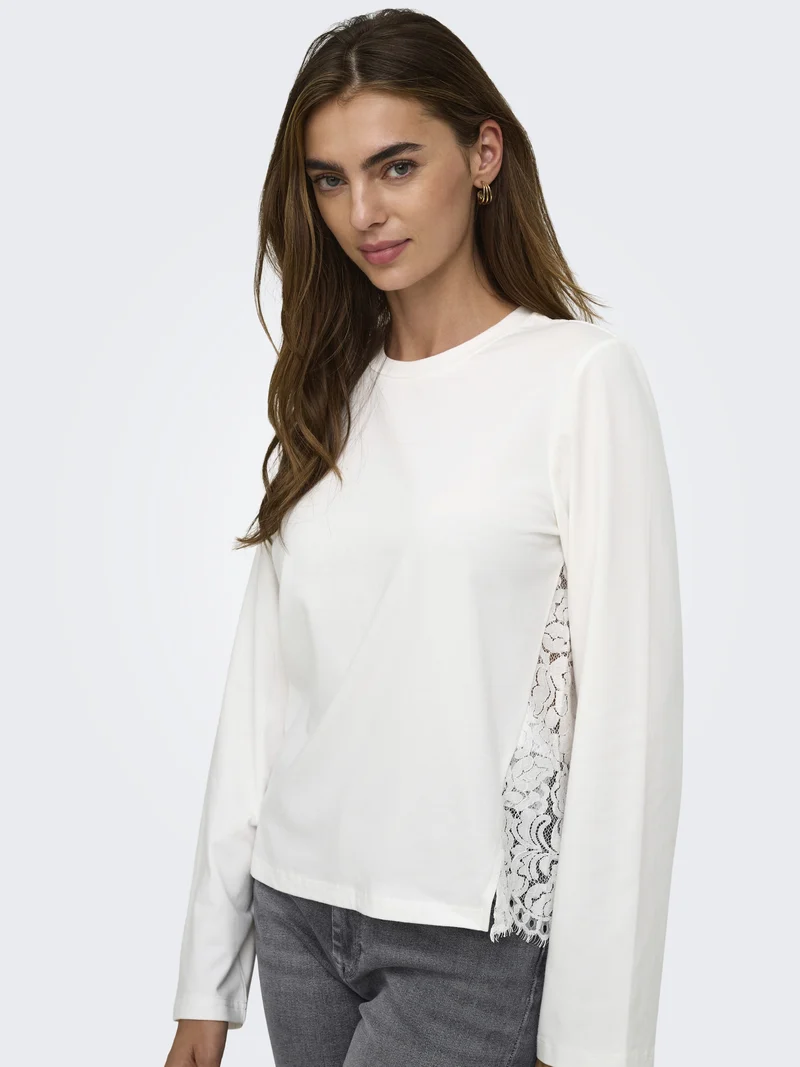 ONLLANIA L/S LACE TOP CS JRS, Cloud Dancer