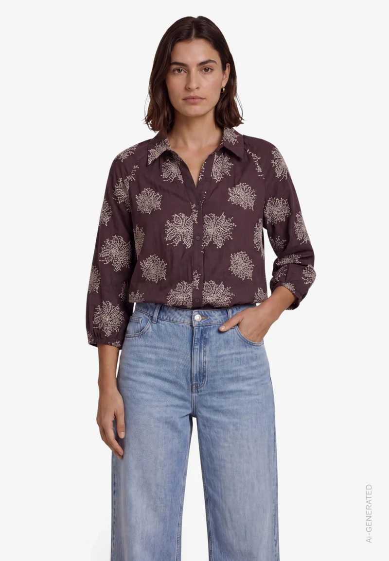 Bluse Lang 1/1 Arm, Brown/Beige