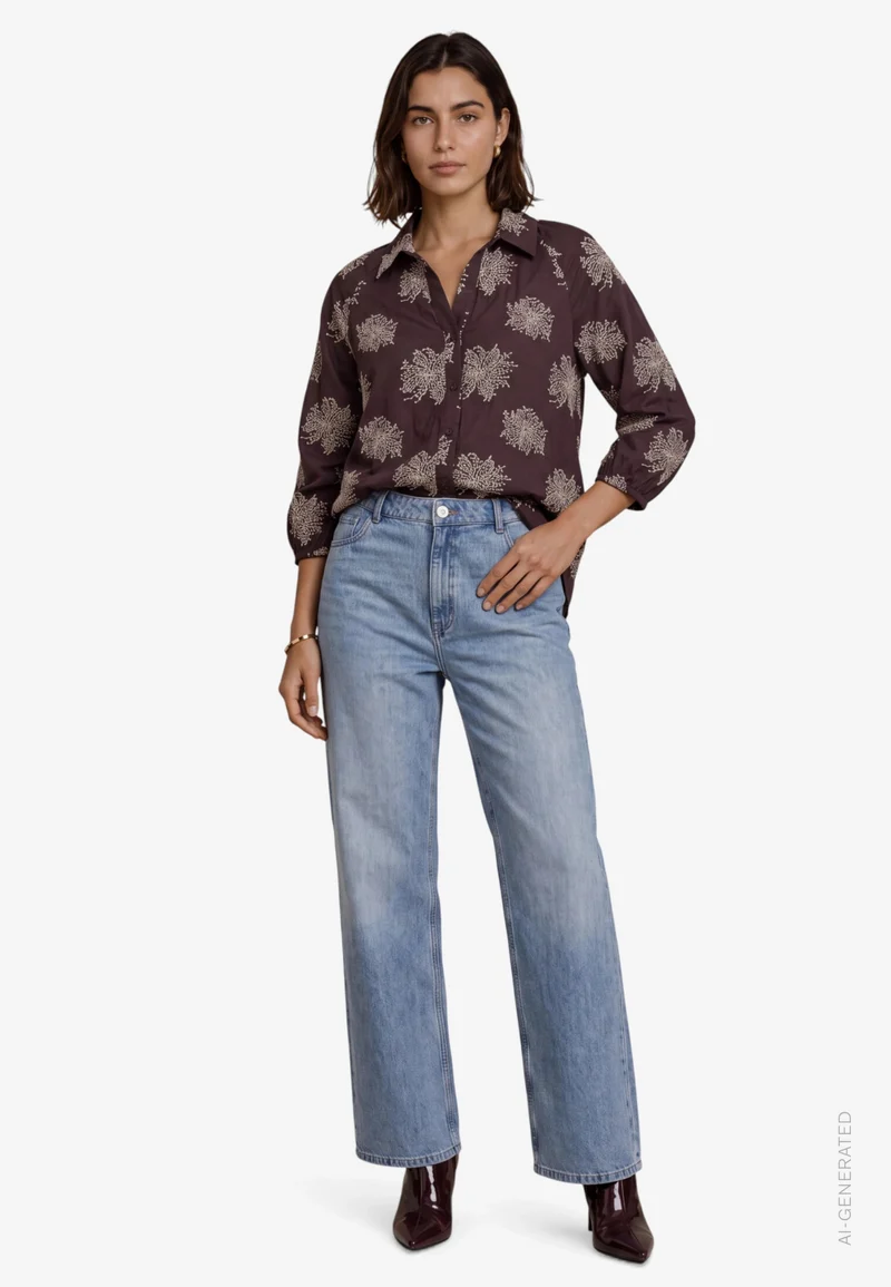 Bluse Lang 1/1 Arm, Brown/Beige