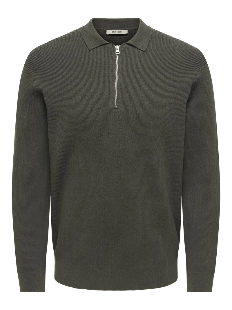ONSPHIL REG 12 HALF ZIP POLO KNIT, Beluga