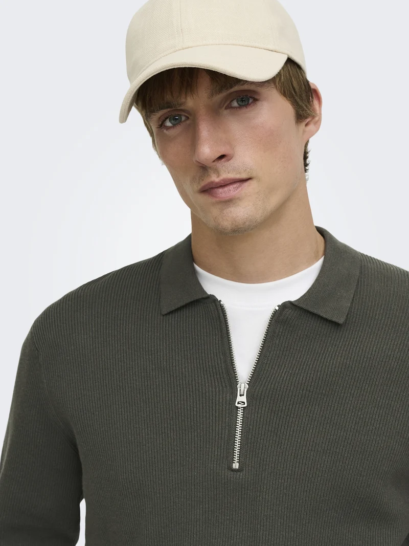 ONSPHIL REG 12 HALF ZIP POLO KNIT, Beluga
