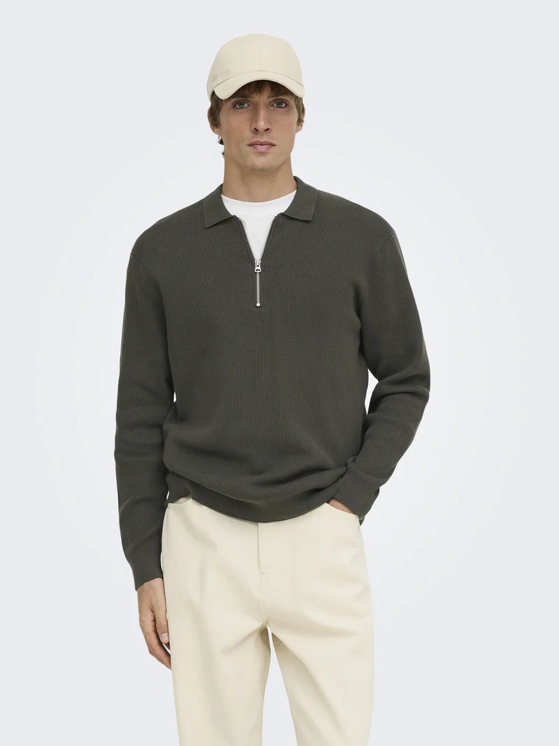 ONSPHIL REG 12 HALF ZIP POLO KNIT, Beluga