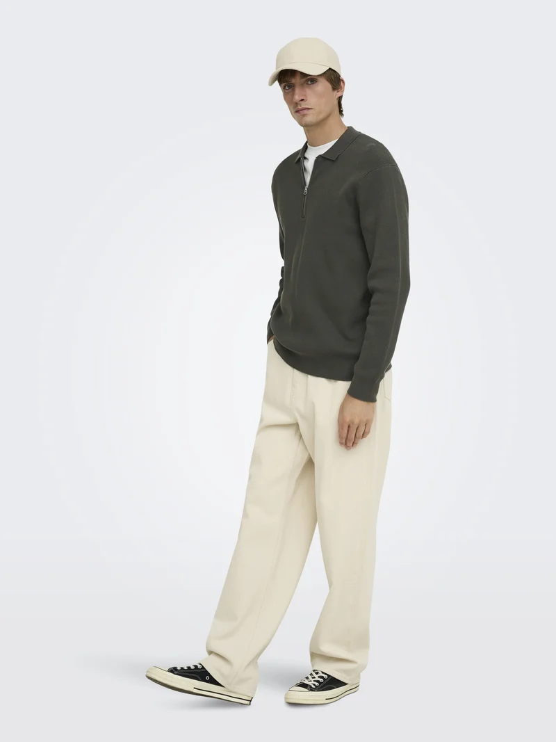 ONSPHIL REG 12 HALF ZIP POLO KNIT, Beluga