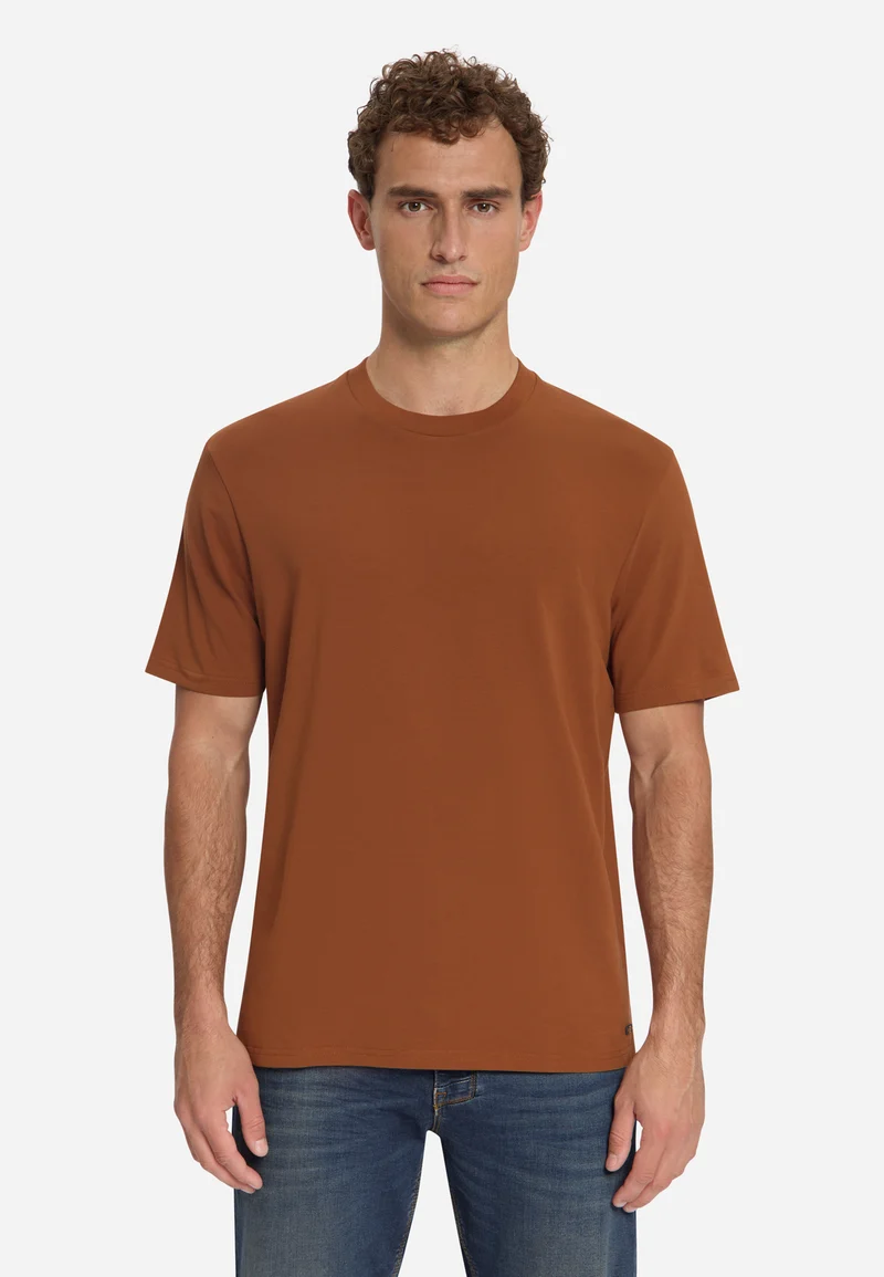 T-Shirt Crewneck Solid Basic Stretch, Caramel