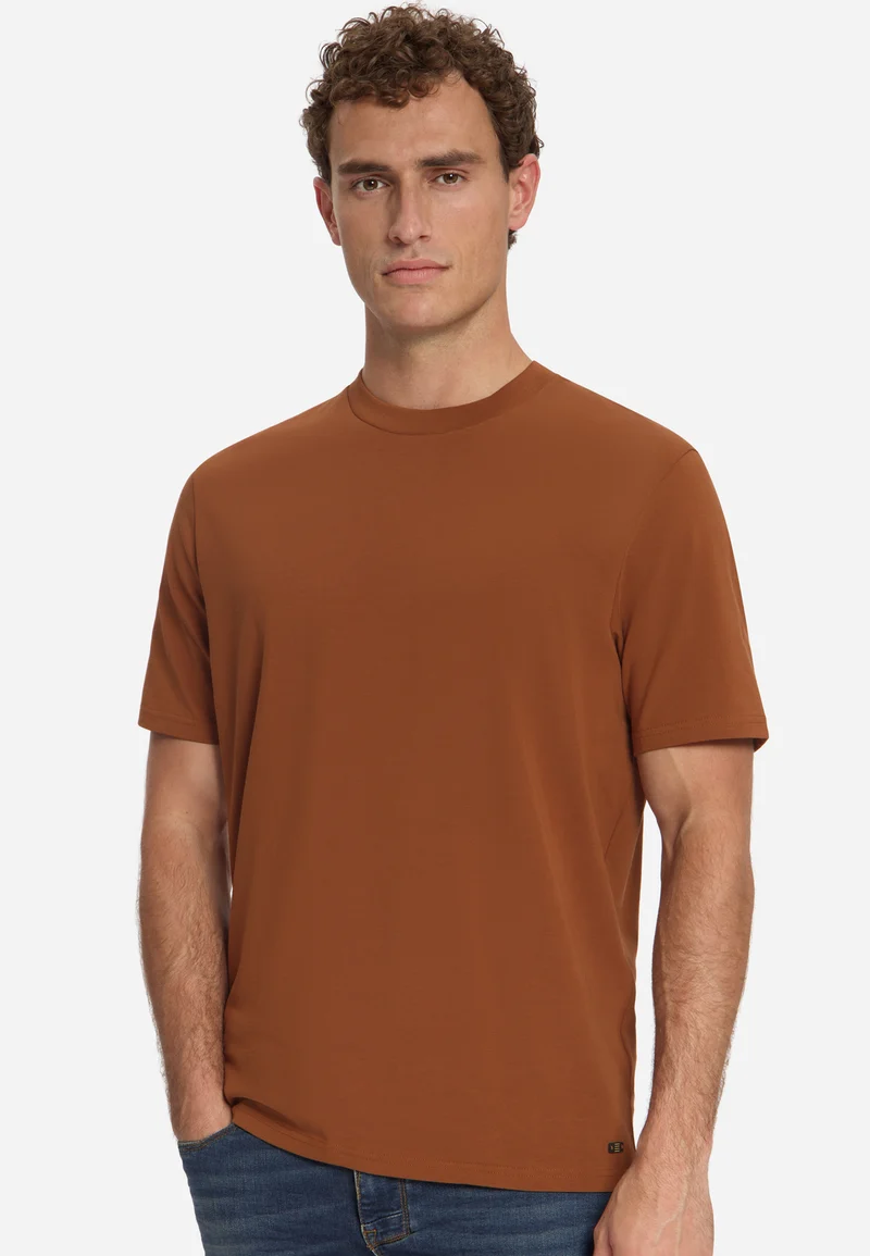 T-Shirt Crewneck Solid Basic Stretch, Caramel