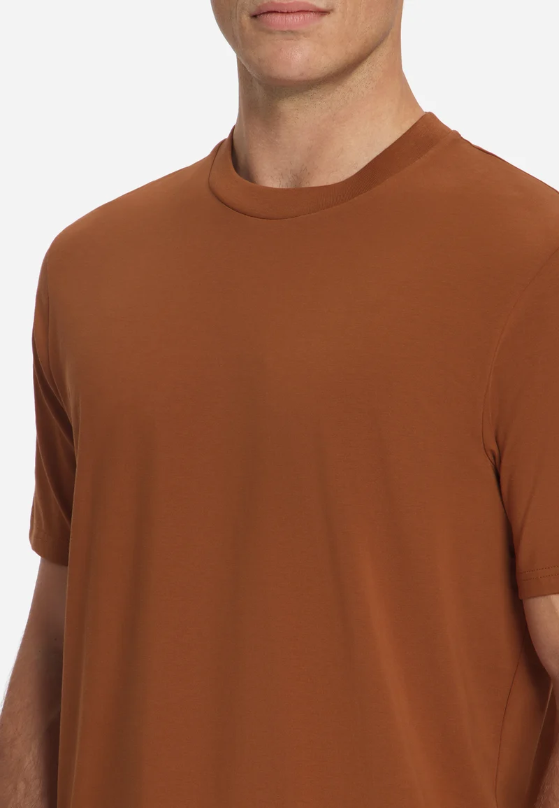 T-Shirt Crewneck Solid Basic Stretch, Caramel