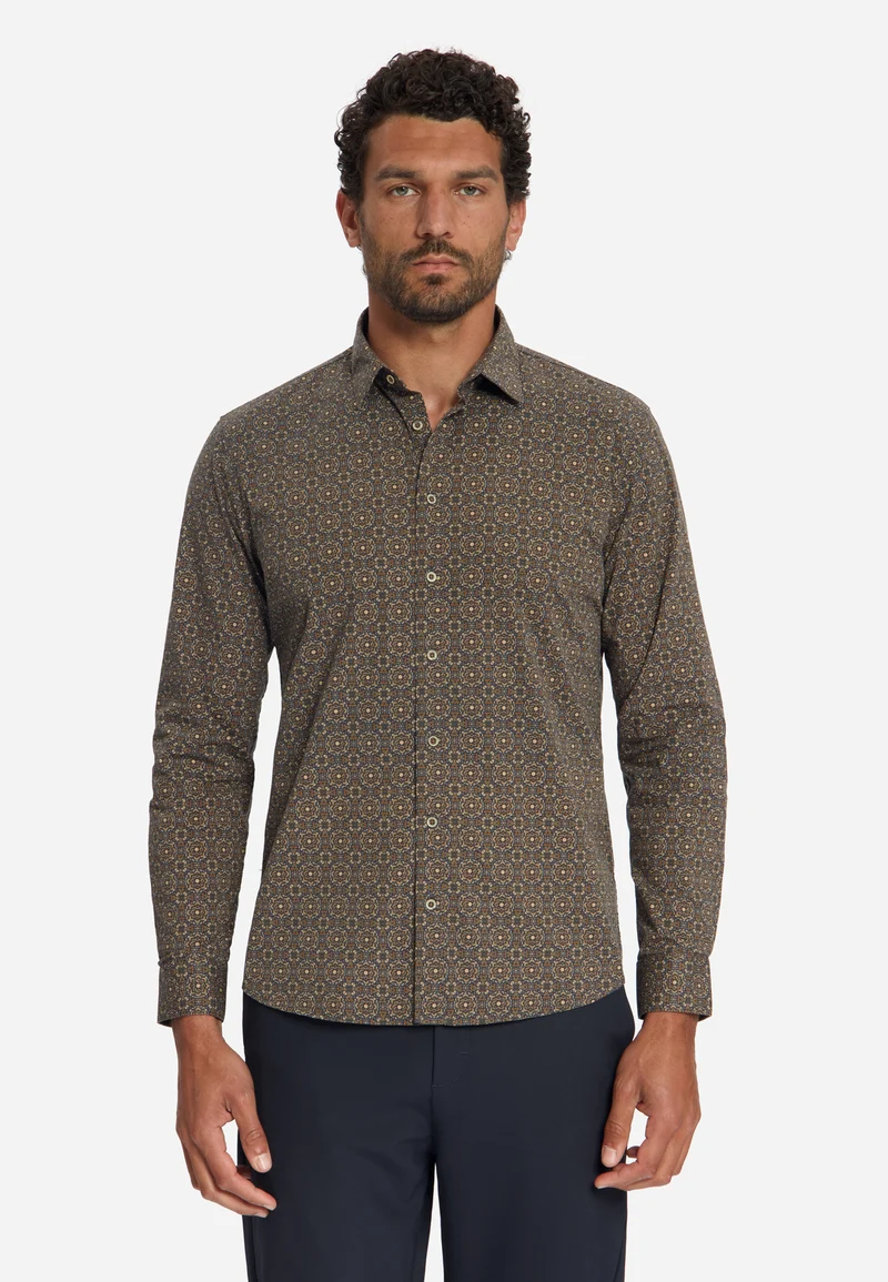 Shirt Stretch Allover Printed, Caramel