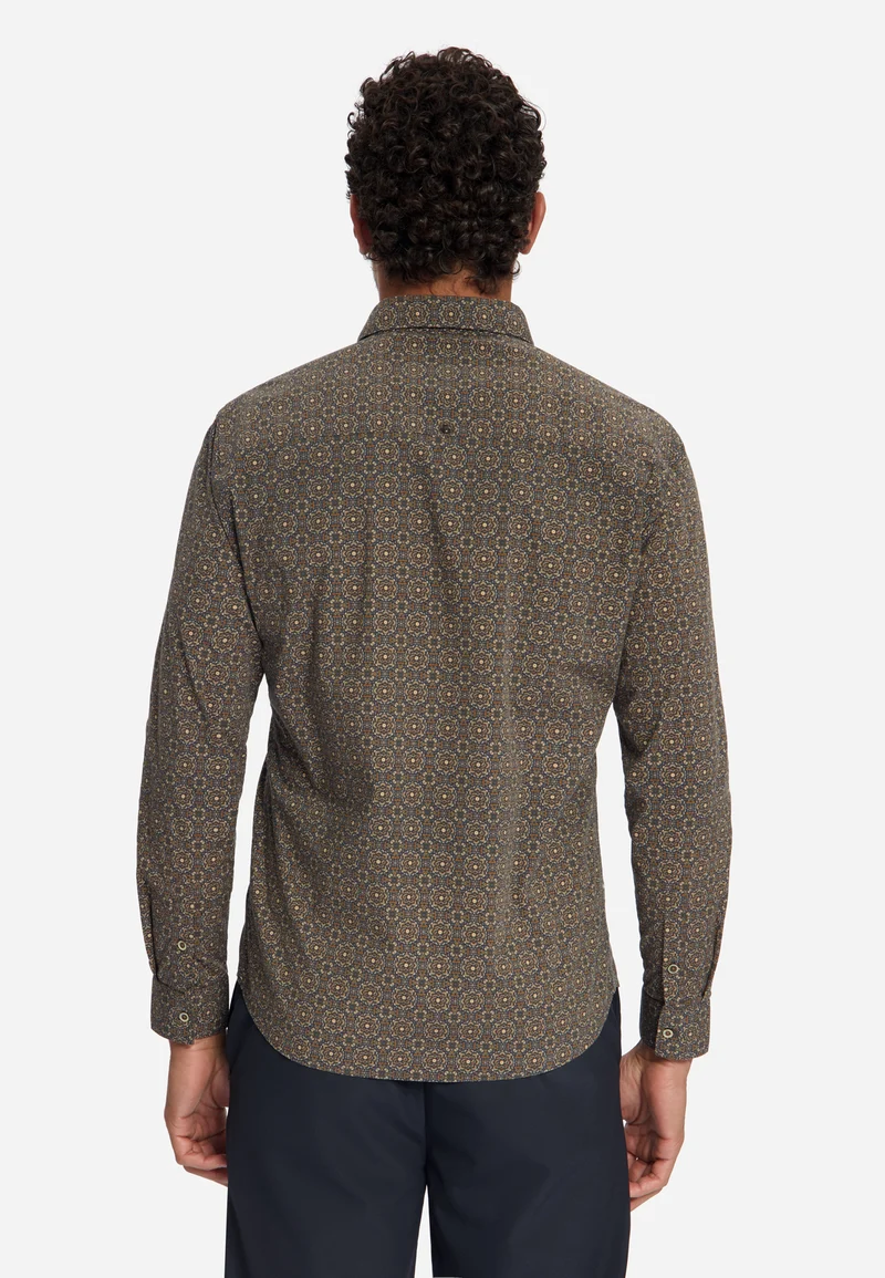 Shirt Stretch Allover Printed, Caramel
