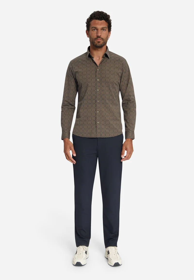Shirt Stretch Allover Printed, Caramel