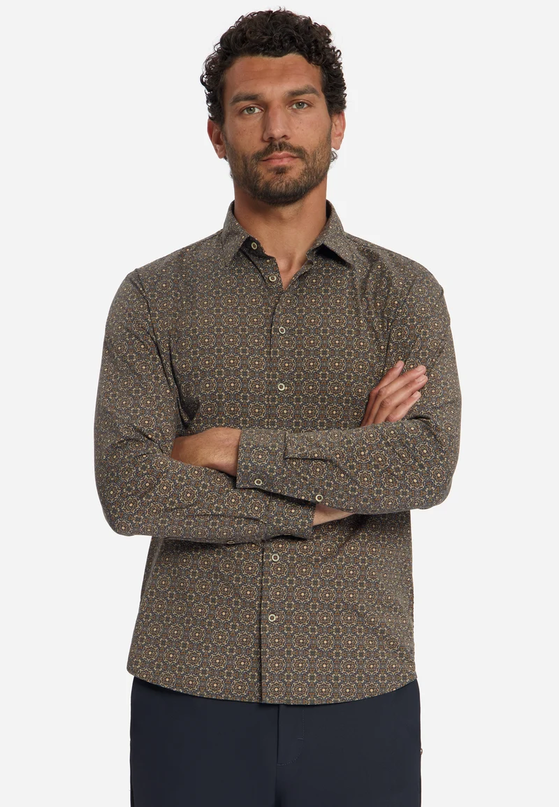 Shirt Stretch Allover Printed, Caramel