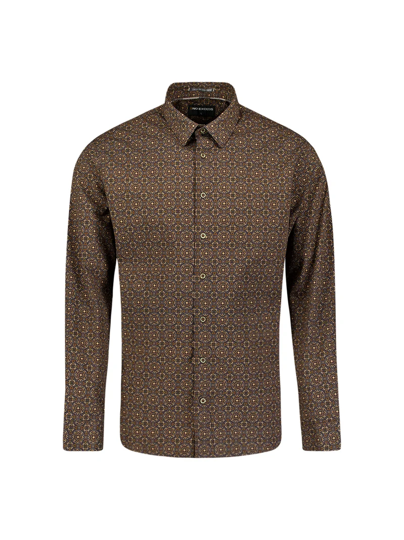 Shirt Stretch Allover Printed, Caramel