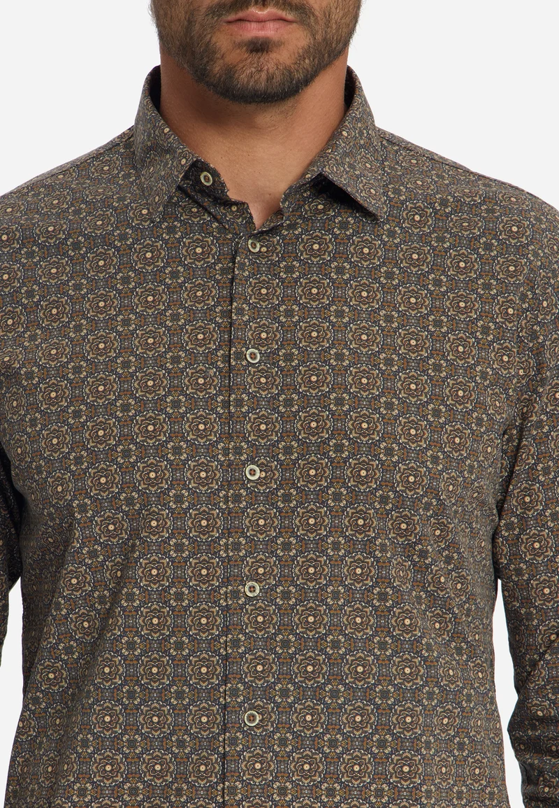 Shirt Stretch Allover Printed, Caramel