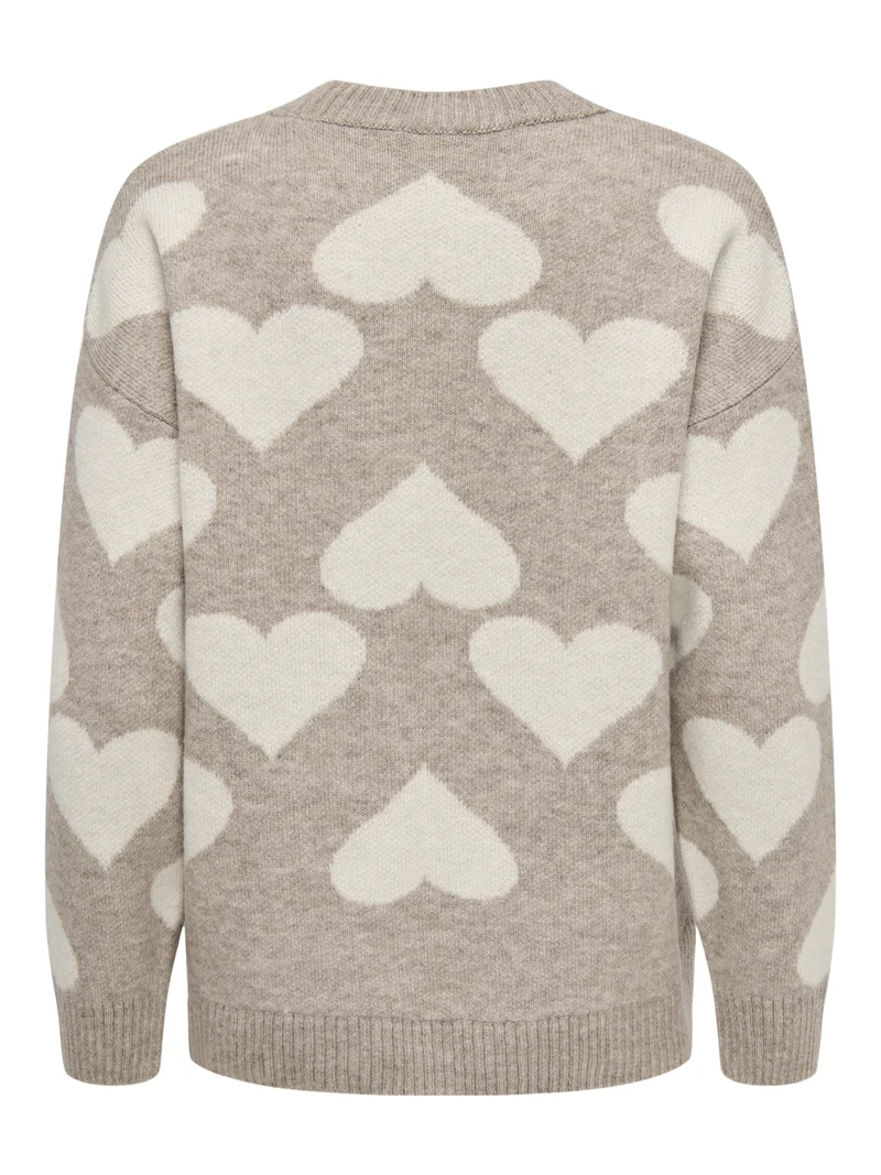 ONLPOPPY LS PATTERN PEARL O-NECK KN, String/Heart/Birch/Mel/Pearl