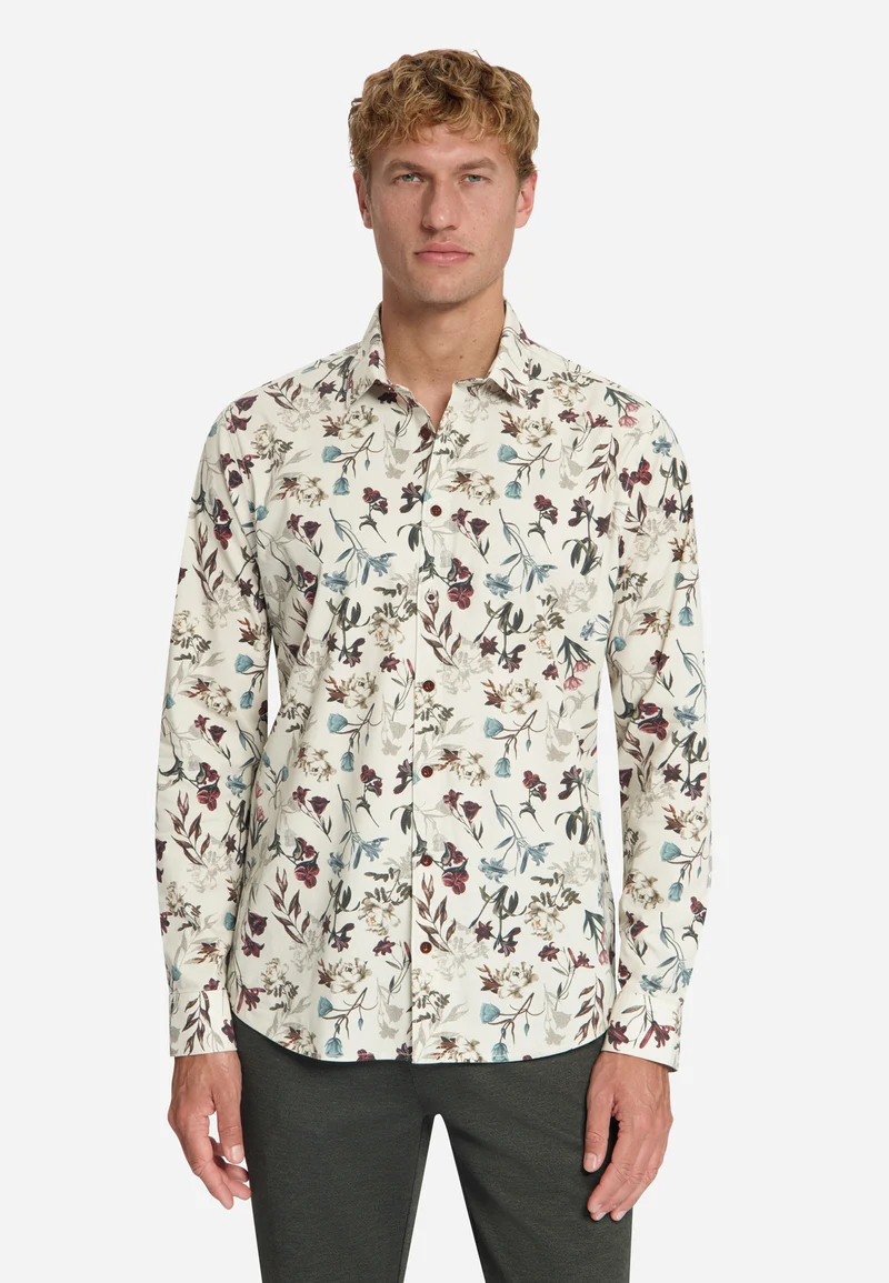 Shirt Stretch Allover Printed, Stone