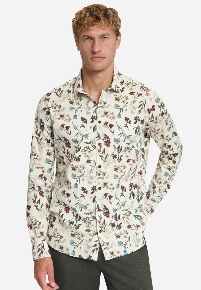 Shirt Stretch Allover Printed, Stone