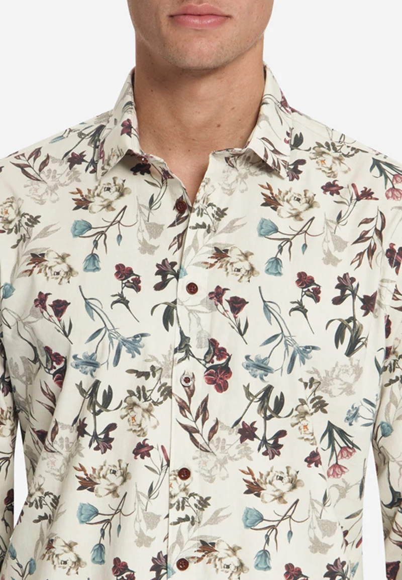 Shirt Stretch Allover Printed, Stone