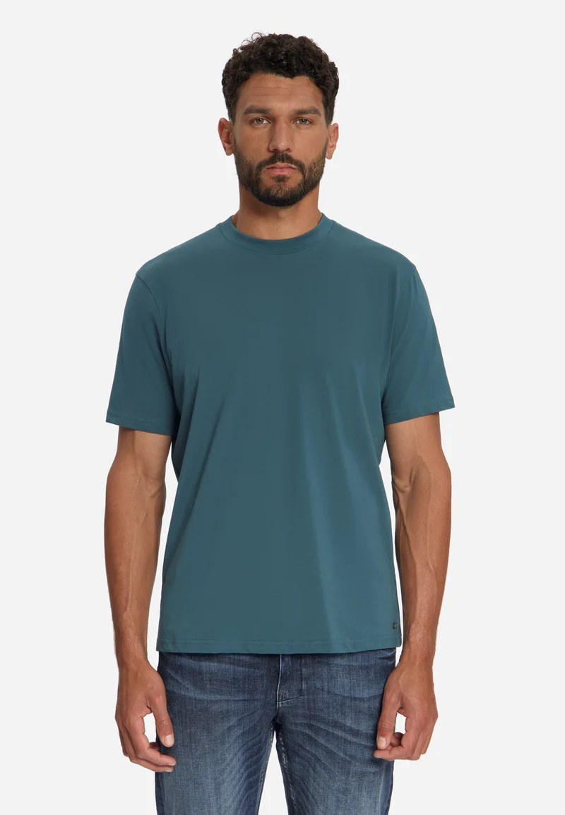 T-Shirt Crewneck Solid Basic Stretch, Shadow Blue