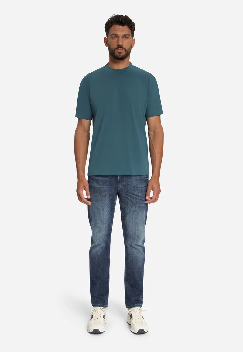 T-Shirt Crewneck Solid Basic Stretch, Shadow Blue