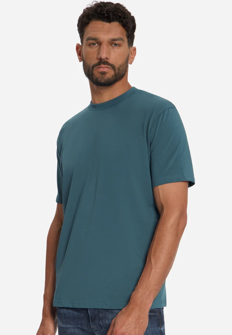 T-Shirt Crewneck Solid Basic Stretch, Shadow Blue