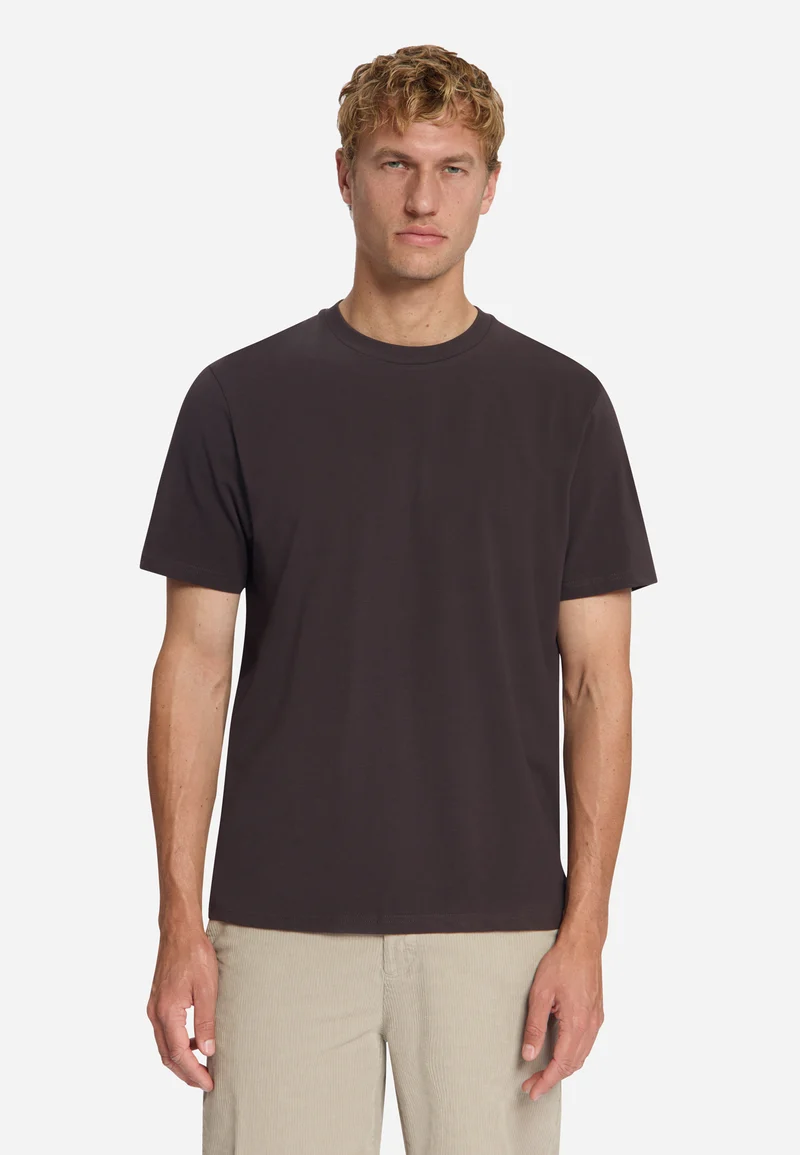 T-Shirt Crewneck Solid Basic Stretch, Dark Brown