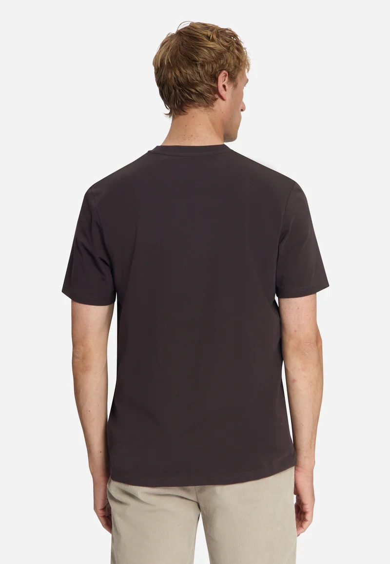 T-Shirt Crewneck Solid Basic Stretch, Dark Brown