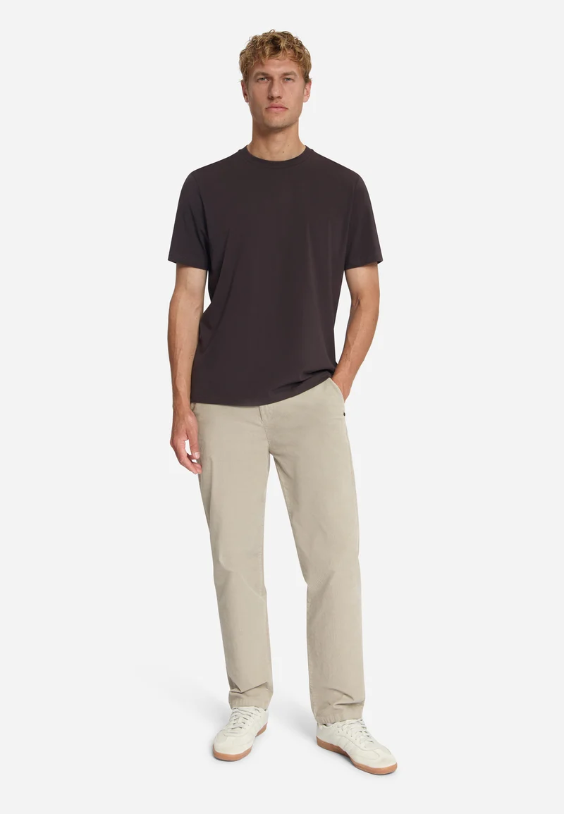 T-Shirt Crewneck Solid Basic Stretch, Dark Brown