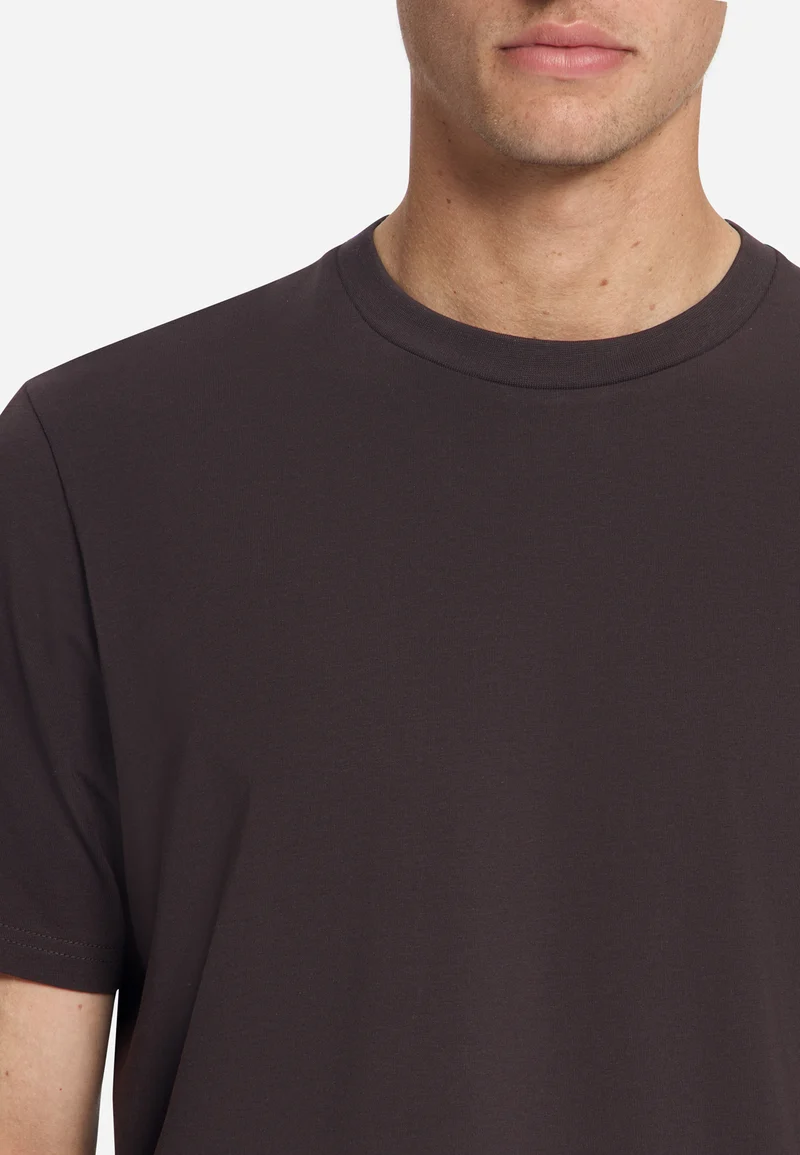 T-Shirt Crewneck Solid Basic Stretch, Dark Brown