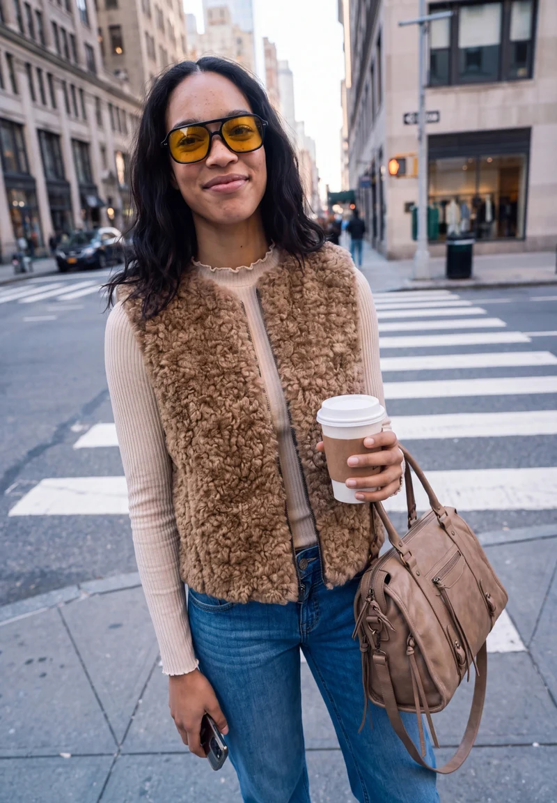 Studio Fake Fur Vest, Honey Brown
