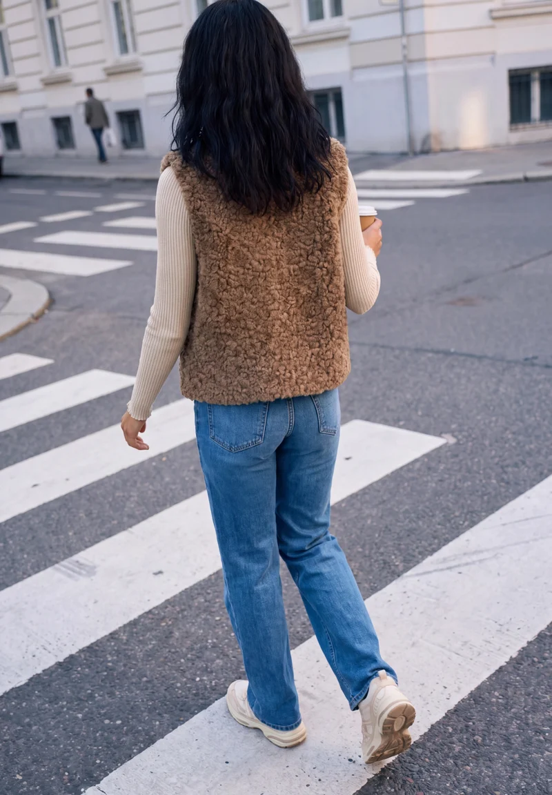 Studio Fake Fur Vest, Honey Brown