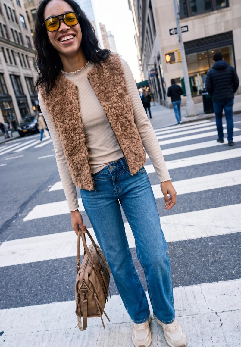 Studio Fake Fur Vest, Honey Brown