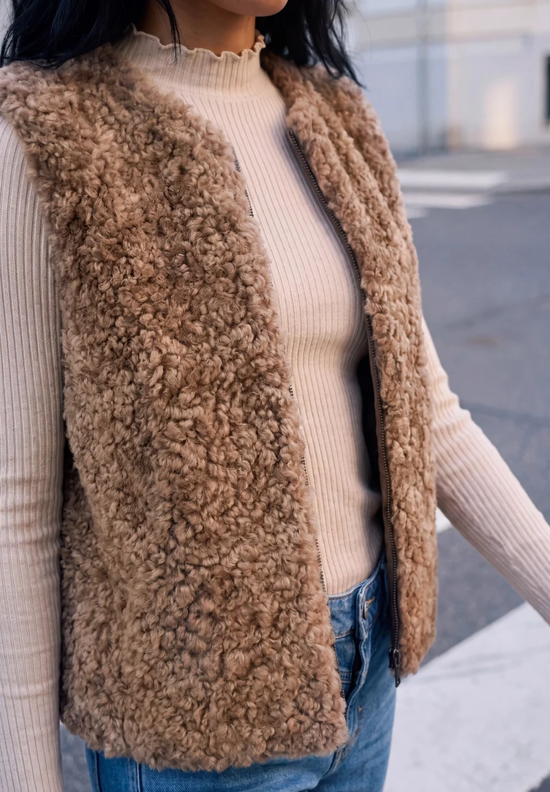 Studio Fake Fur Vest, Honey Brown