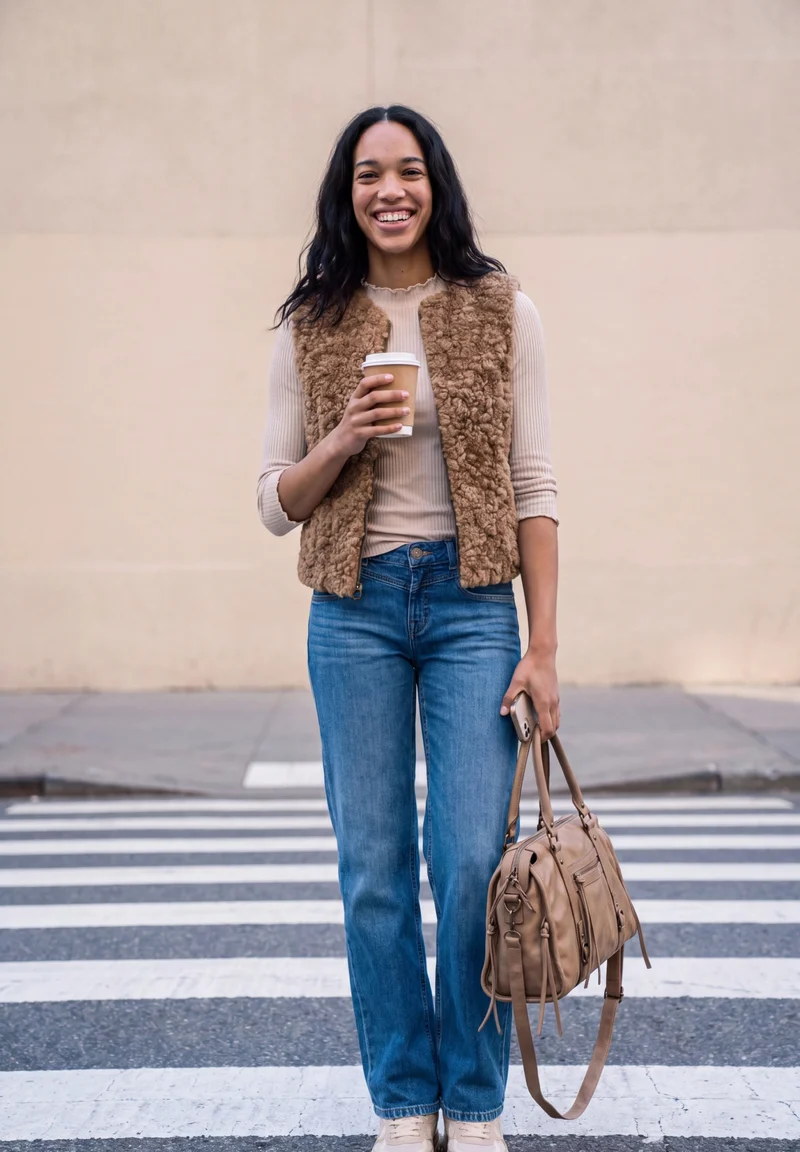 Studio Fake Fur Vest, Honey Brown