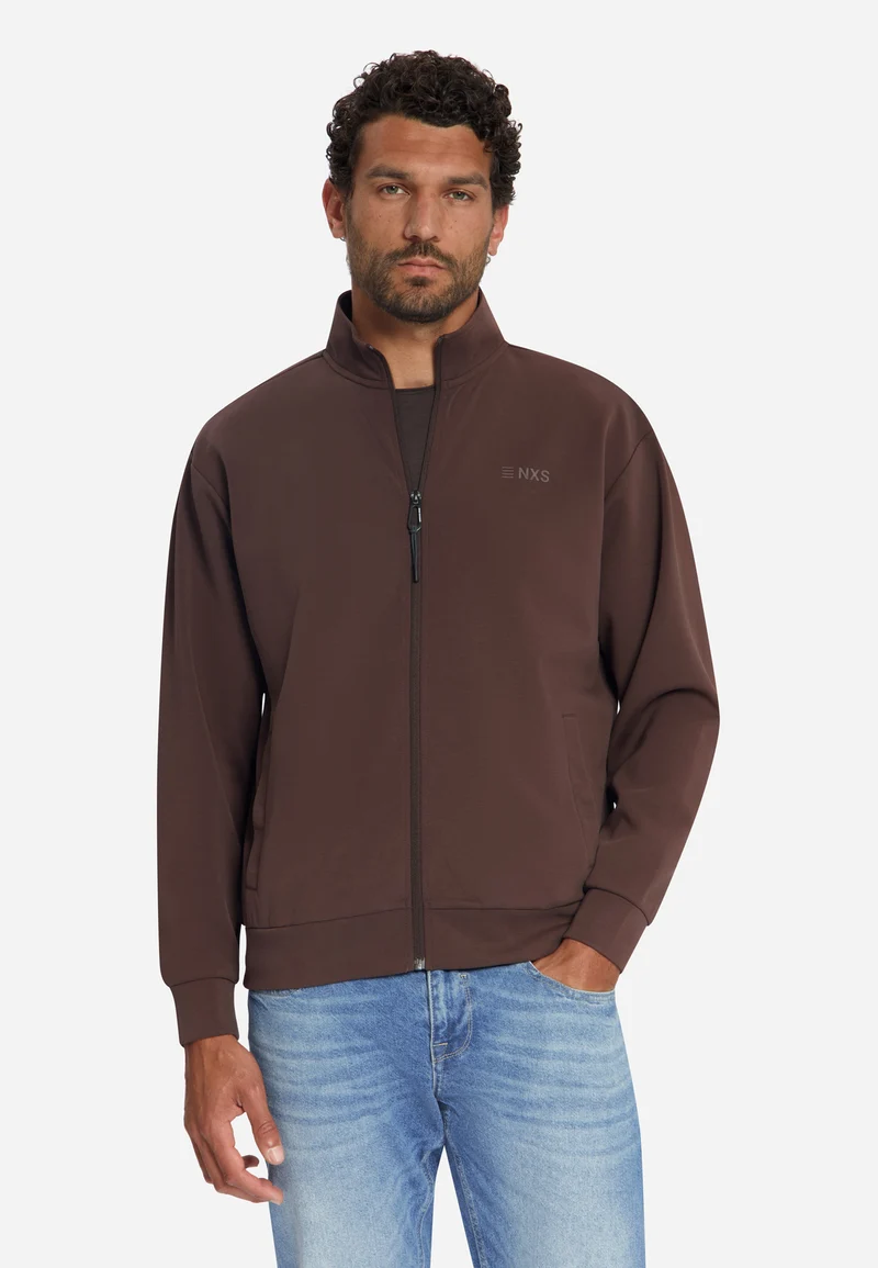 Sweater Full Zip SU Collar, Dark Brown