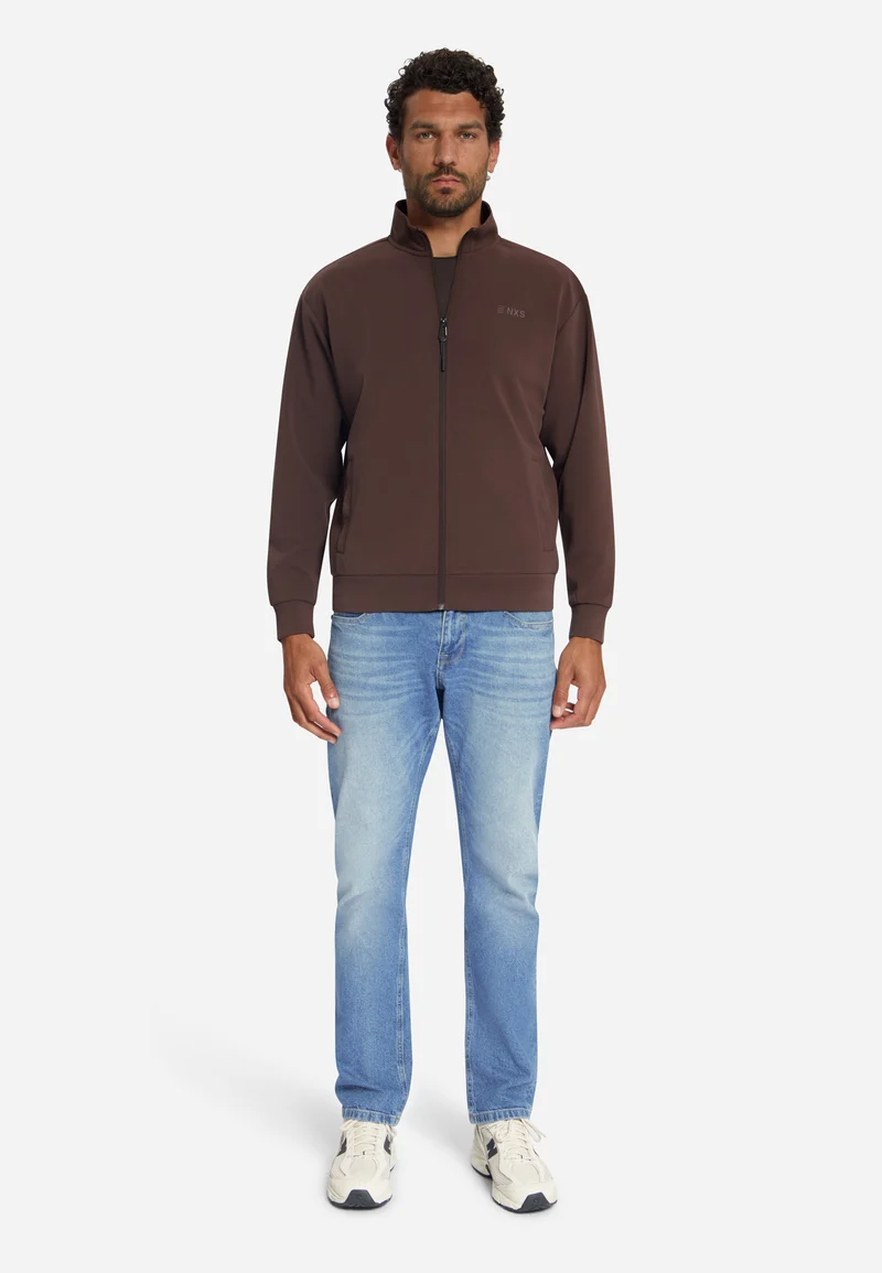 Sweater Full Zip SU Collar, Dark Brown