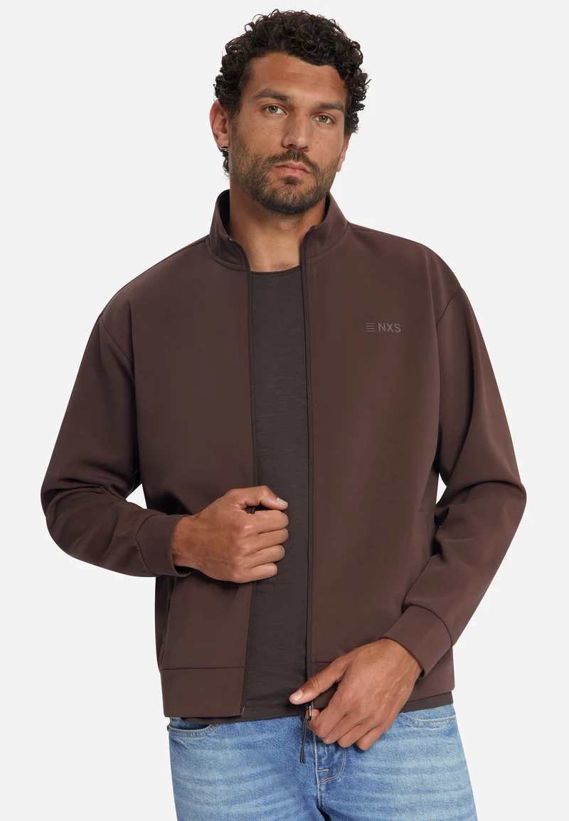 Sweater Full Zip SU Collar, Dark Brown