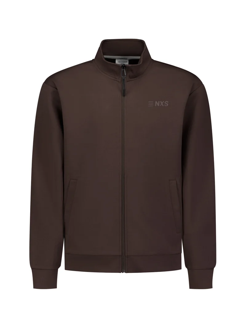 Sweater Full Zip SU Collar, Dark Brown