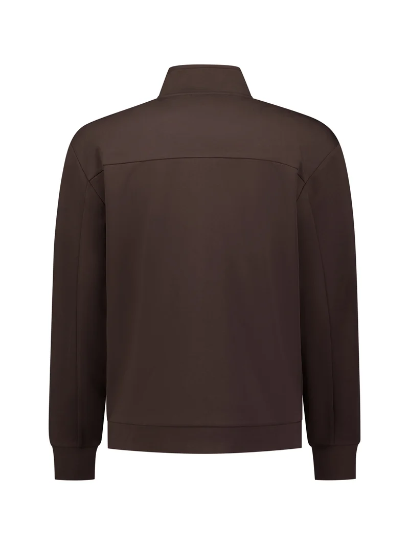 Sweater Full Zip SU Collar, Dark Brown